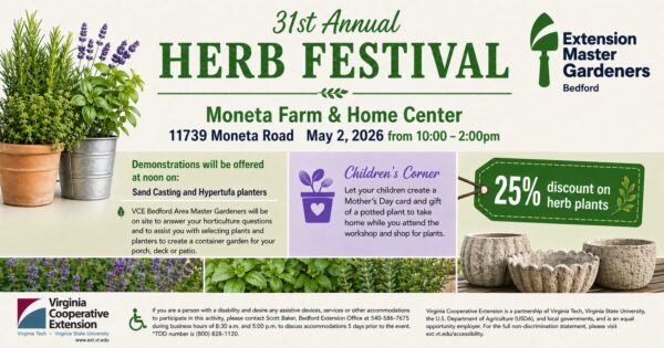 Herb festival flyer with pictures of herbs in pots